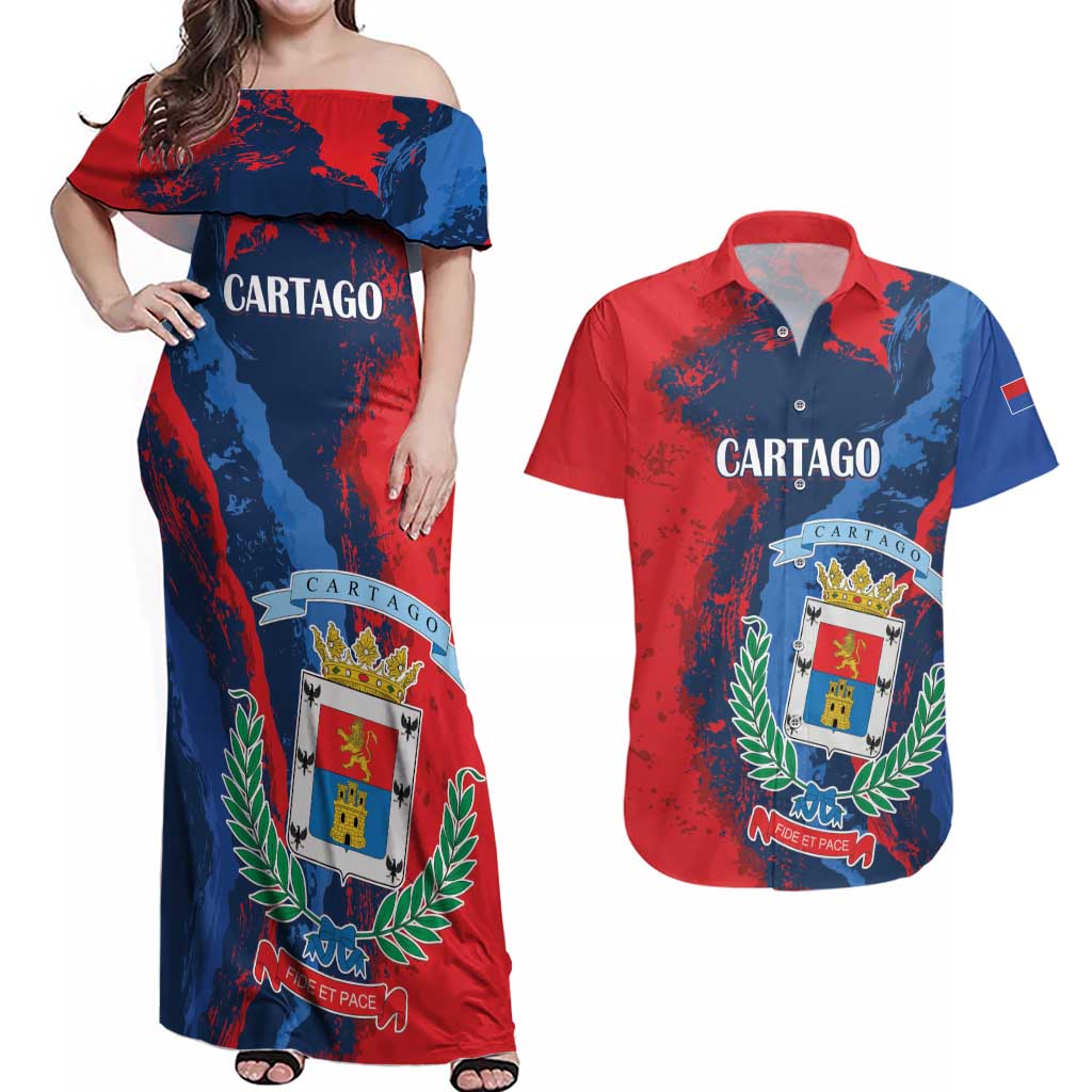 Personalized Costa Rica Cartago Province Couples Matching Off Shoulder Maxi Dress and Hawaiian Shirt Brumosos Hometown - Wonder Print Shop
