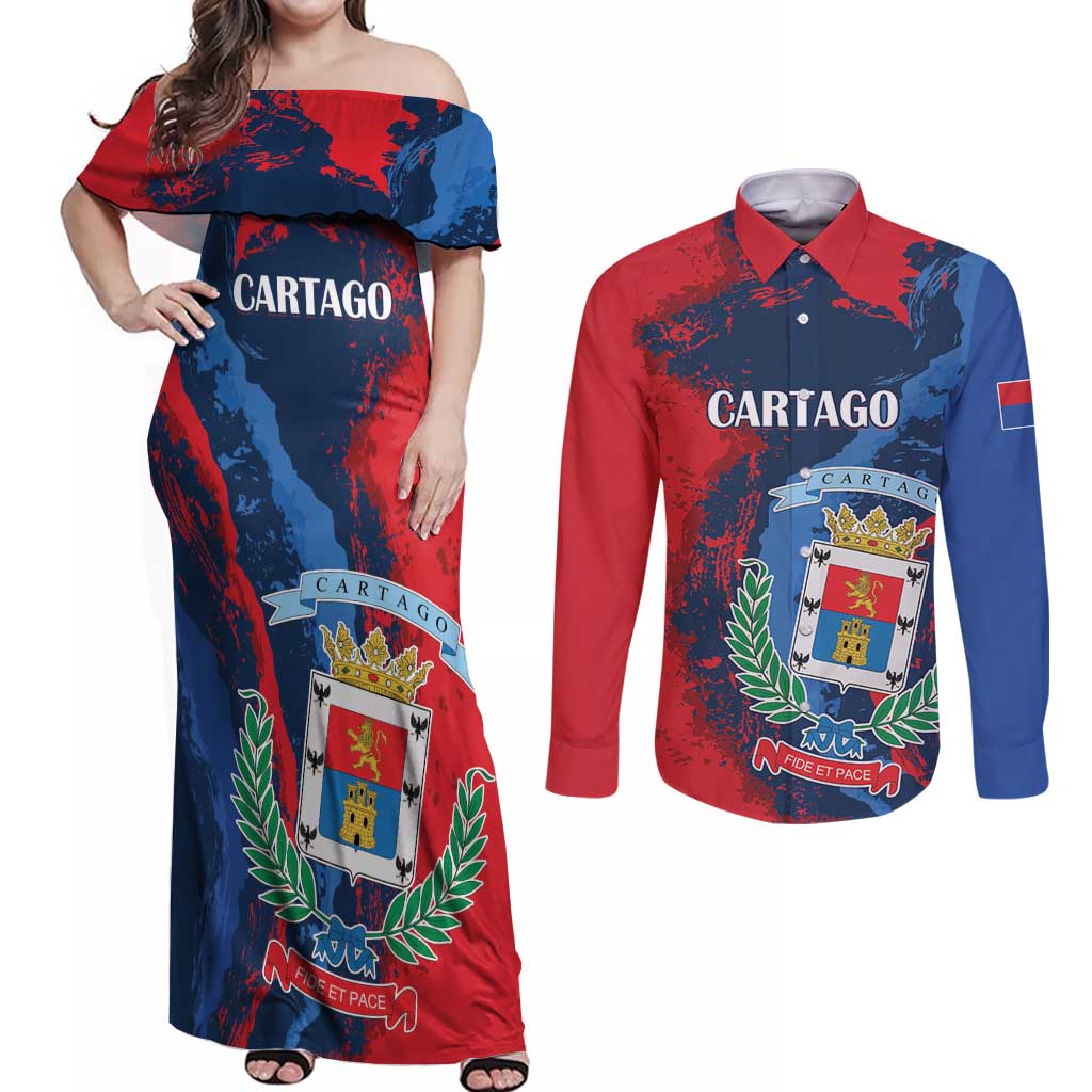 Personalized Costa Rica Cartago Province Couples Matching Off Shoulder Maxi Dress and Long Sleeve Button Shirt Brumosos Hometown - Wonder Print Shop