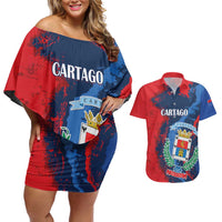 Personalized Costa Rica Cartago Province Couples Matching Off Shoulder Short Dress and Hawaiian Shirt Brumosos Hometown - Wonder Print Shop