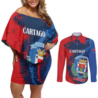 Personalized Costa Rica Cartago Province Couples Matching Off Shoulder Short Dress and Long Sleeve Button Shirt Brumosos Hometown - Wonder Print Shop