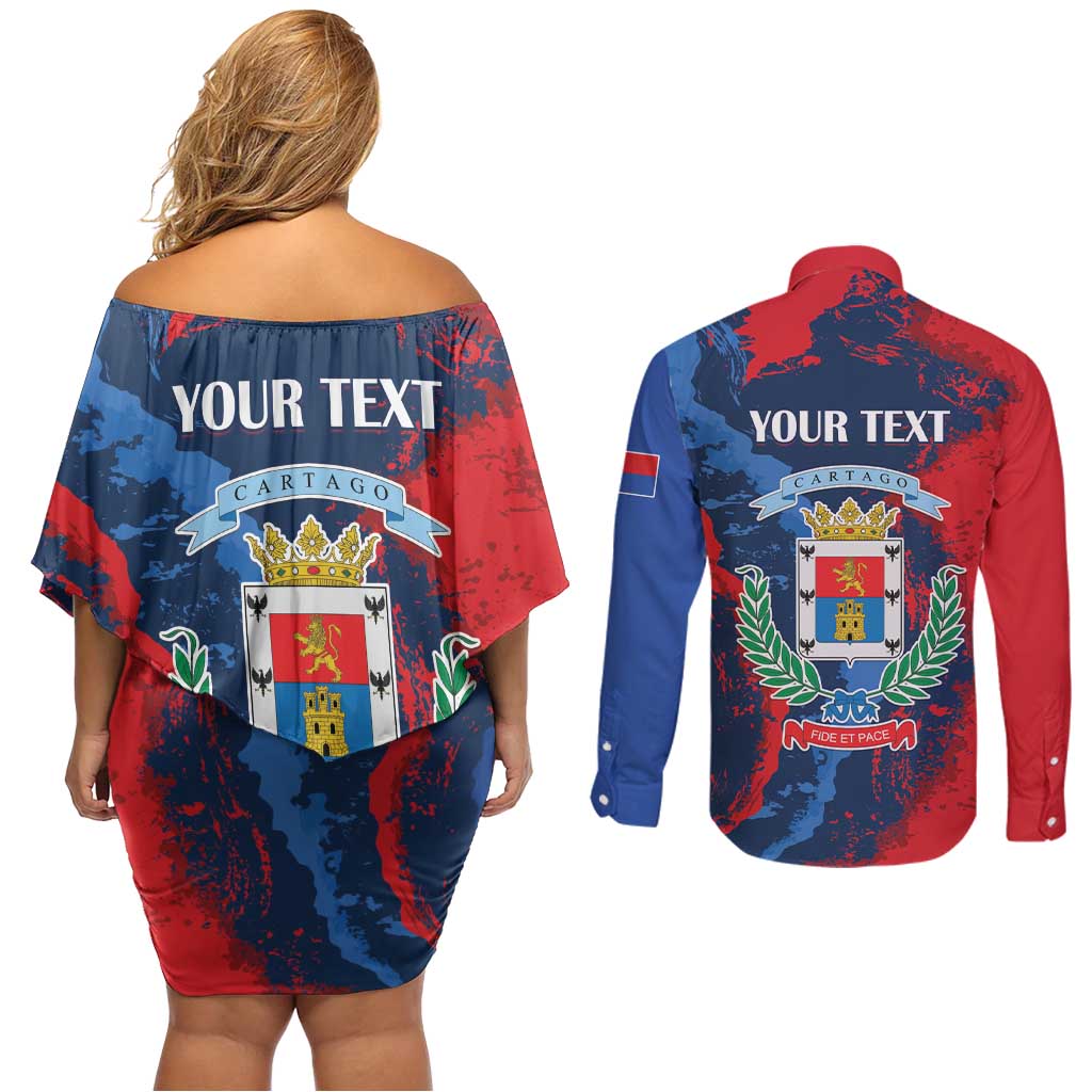 Personalized Costa Rica Cartago Province Couples Matching Off Shoulder Short Dress and Long Sleeve Button Shirt Brumosos Hometown - Wonder Print Shop