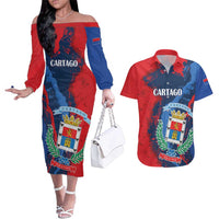 Personalized Costa Rica Cartago Province Couples Matching Off The Shoulder Long Sleeve Dress and Hawaiian Shirt Brumosos Hometown - Wonder Print Shop