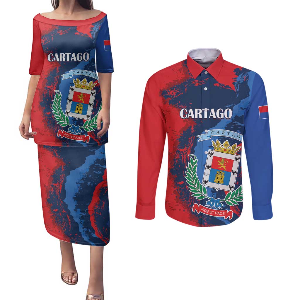 Personalized Costa Rica Cartago Province Couples Matching Puletasi and Long Sleeve Button Shirt Brumosos Hometown - Wonder Print Shop