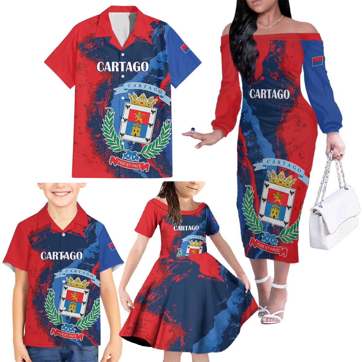 Personalized Costa Rica Cartago Province Family Matching Off The Shoulder Long Sleeve Dress and Hawaiian Shirt Brumosos Hometown - Wonder Print Shop