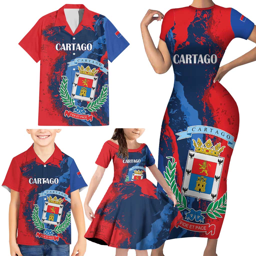 Personalized Costa Rica Cartago Province Family Matching Short Sleeve Bodycon Dress and Hawaiian Shirt Brumosos Hometown - Wonder Print Shop