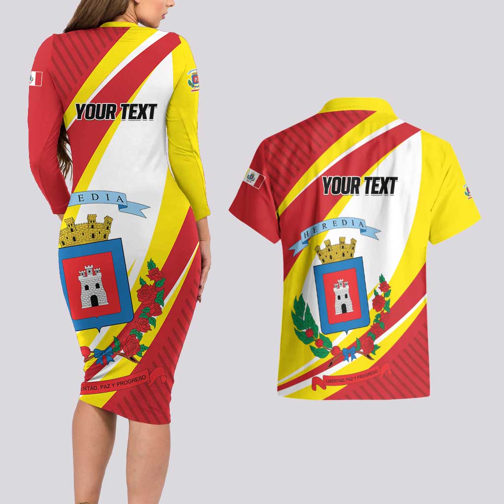 Personalized Costa Rica Heredia Province Couples Matching Long Sleeve Bodycon Dress and Hawaiian Shirt - Wonder Print Shop