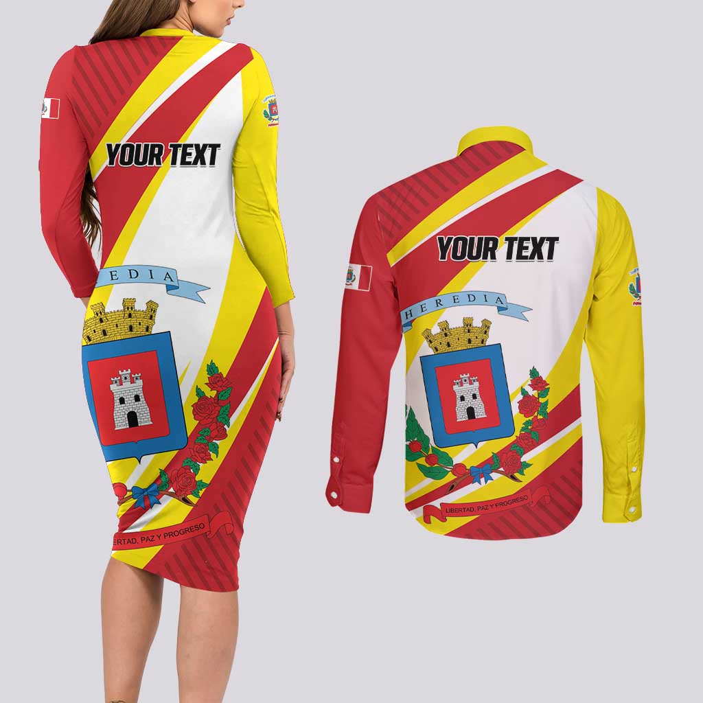 Personalized Costa Rica Heredia Province Couples Matching Long Sleeve Bodycon Dress and Long Sleeve Button Shirt - Wonder Print Shop