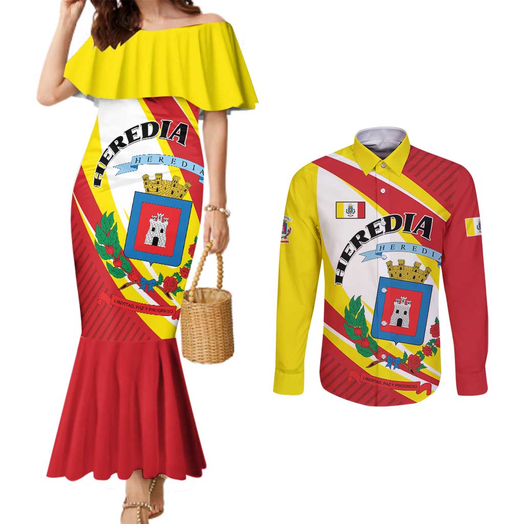 Personalized Costa Rica Heredia Province Couples Matching Mermaid Dress and Long Sleeve Button Shirt - Wonder Print Shop