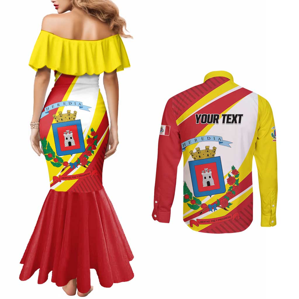 Personalized Costa Rica Heredia Province Couples Matching Mermaid Dress and Long Sleeve Button Shirt - Wonder Print Shop