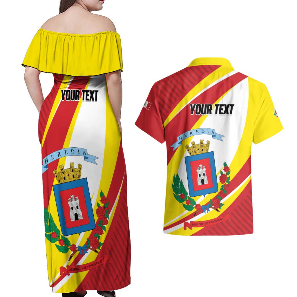 Personalized Costa Rica Heredia Province Couples Matching Off Shoulder Maxi Dress and Hawaiian Shirt - Wonder Print Shop