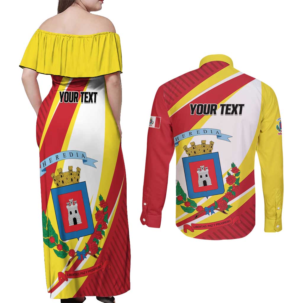 Personalized Costa Rica Heredia Province Couples Matching Off Shoulder Maxi Dress and Long Sleeve Button Shirt - Wonder Print Shop