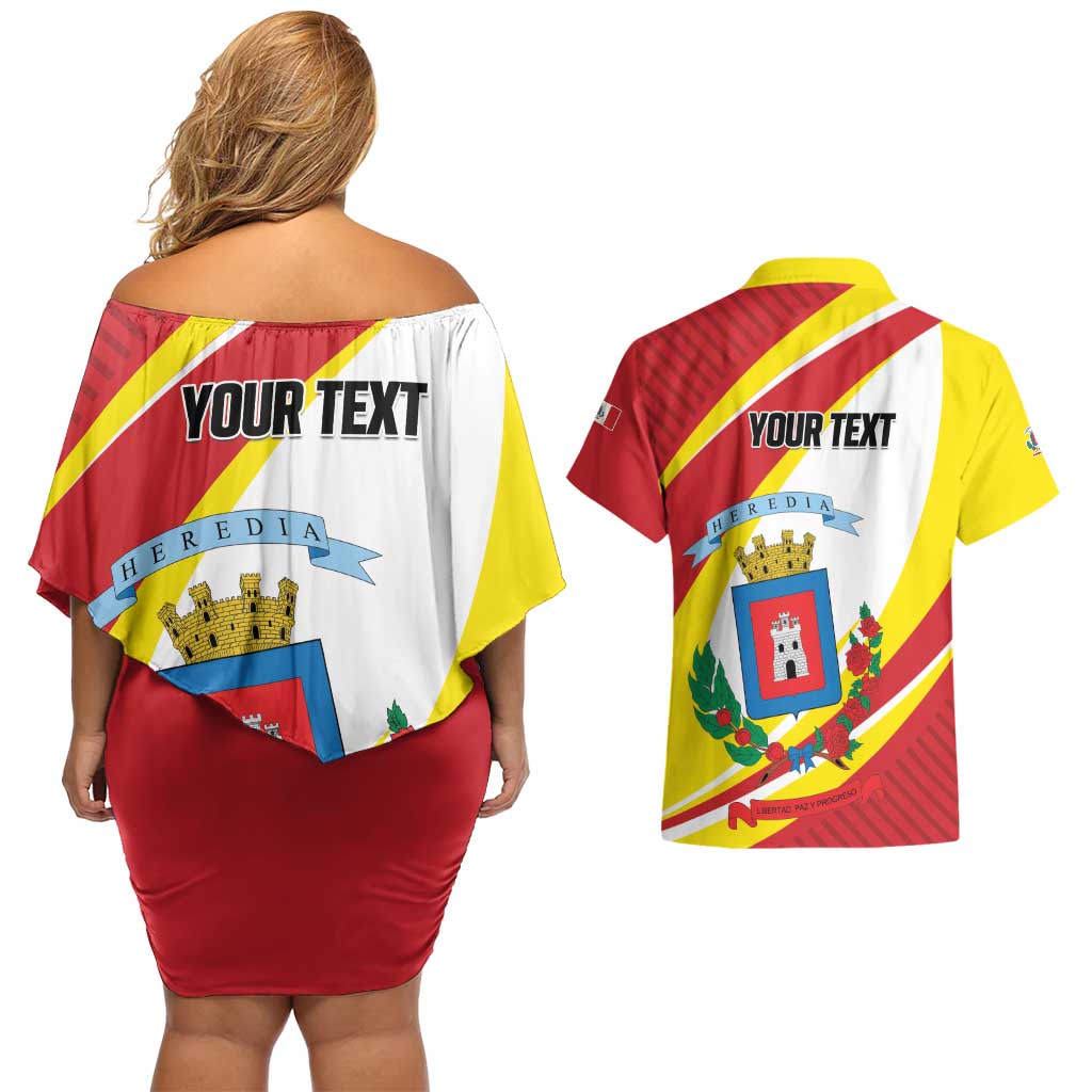 Personalized Costa Rica Heredia Province Couples Matching Off Shoulder Short Dress and Hawaiian Shirt - Wonder Print Shop