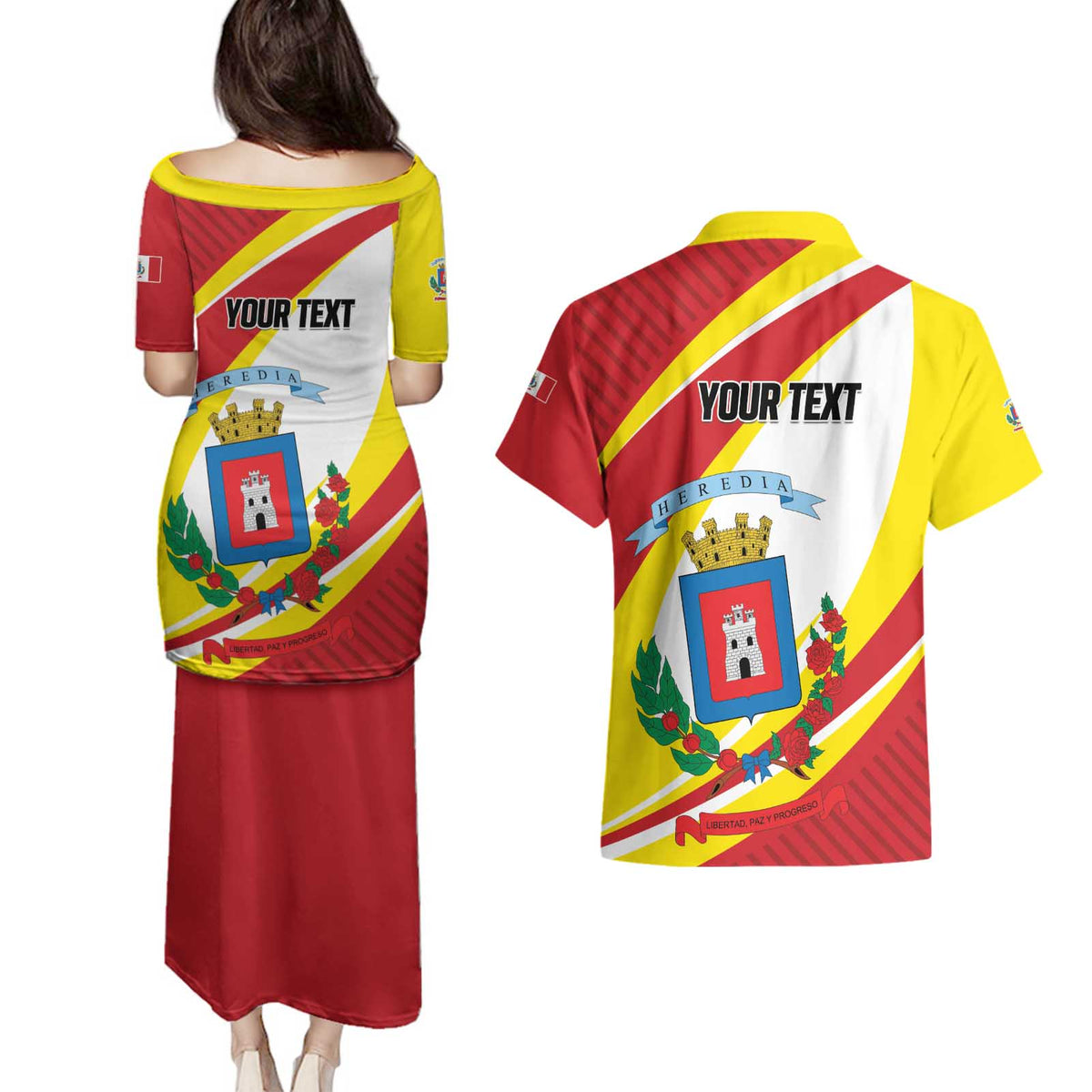 Personalized Costa Rica Heredia Province Couples Matching Puletasi and Hawaiian Shirt - Wonder Print Shop