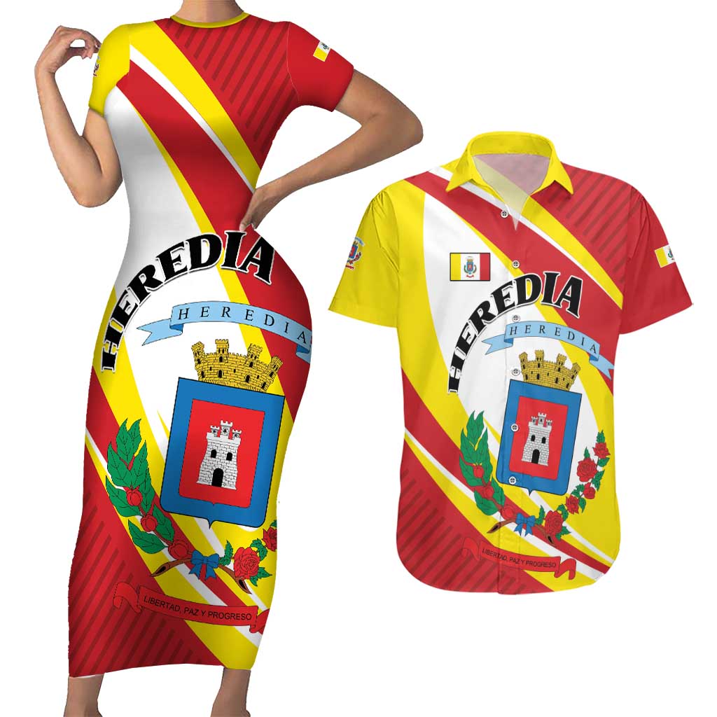 Personalized Costa Rica Heredia Province Couples Matching Short Sleeve Bodycon Dress and Hawaiian Shirt - Wonder Print Shop