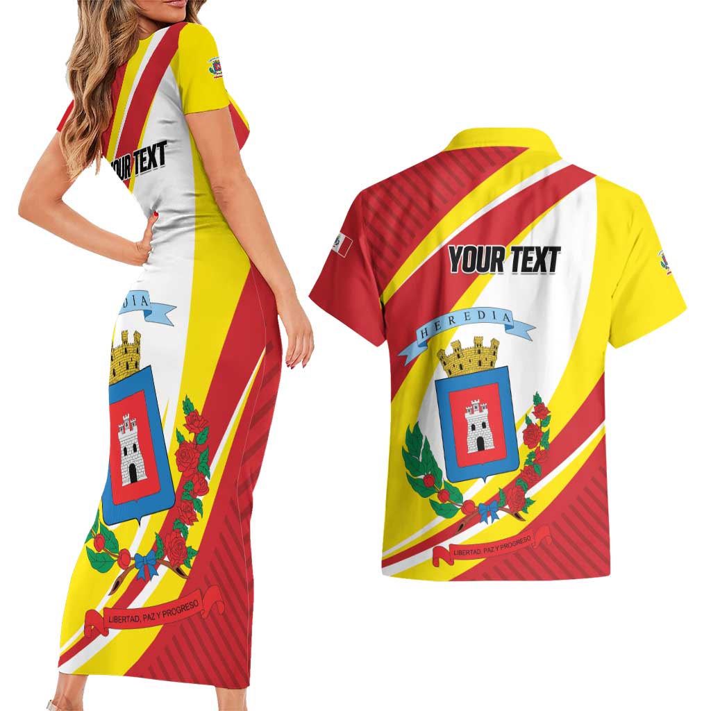 Personalized Costa Rica Heredia Province Couples Matching Short Sleeve Bodycon Dress and Hawaiian Shirt - Wonder Print Shop