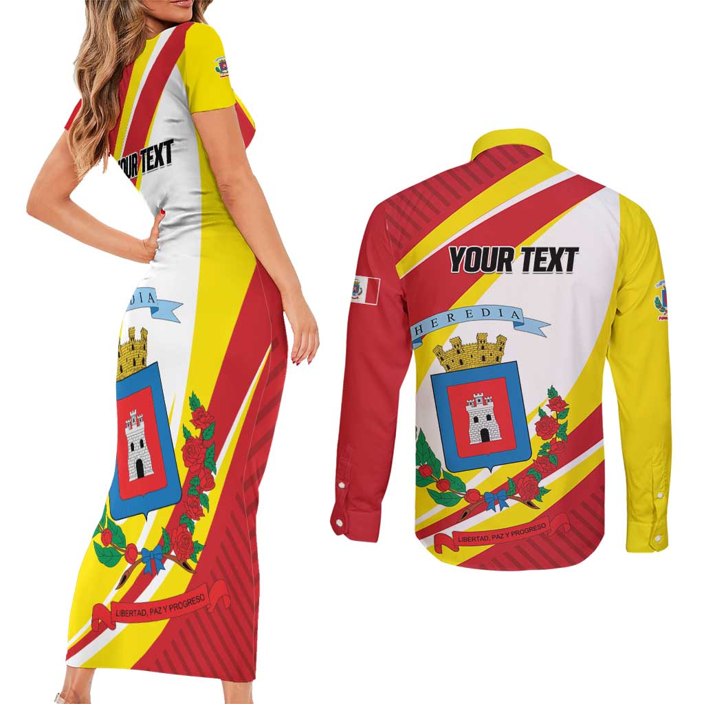 Personalized Costa Rica Heredia Province Couples Matching Short Sleeve Bodycon Dress and Long Sleeve Button Shirt - Wonder Print Shop