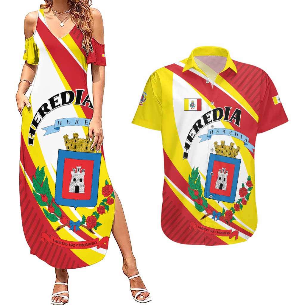 Personalized Costa Rica Heredia Province Couples Matching Summer Maxi Dress and Hawaiian Shirt - Wonder Print Shop
