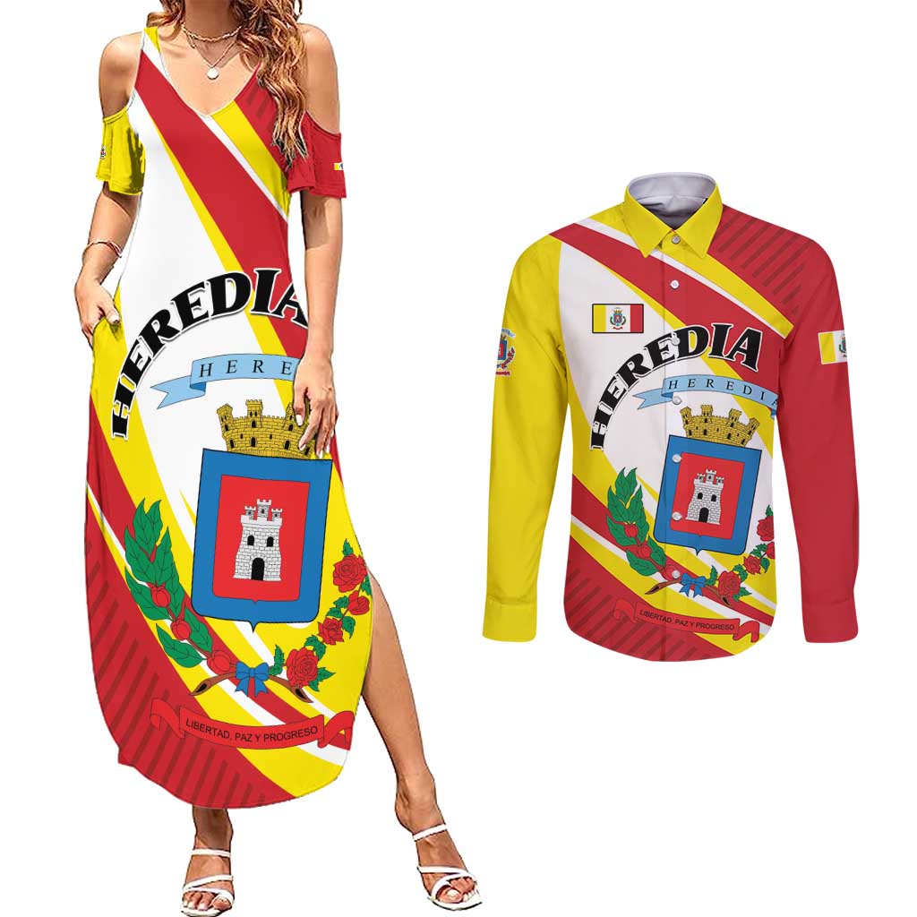 Personalized Costa Rica Heredia Province Couples Matching Summer Maxi Dress and Long Sleeve Button Shirt - Wonder Print Shop