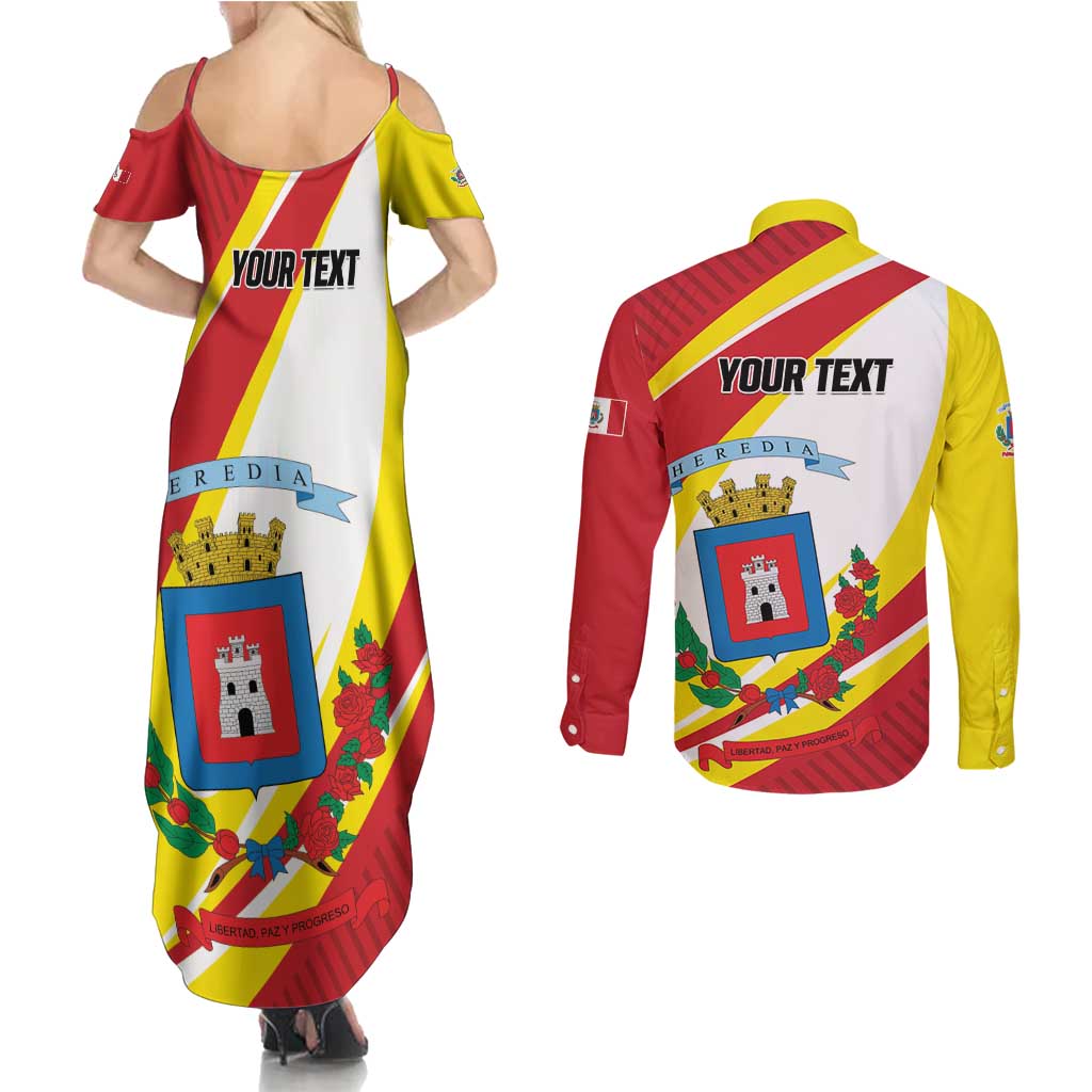 Personalized Costa Rica Heredia Province Couples Matching Summer Maxi Dress and Long Sleeve Button Shirt - Wonder Print Shop