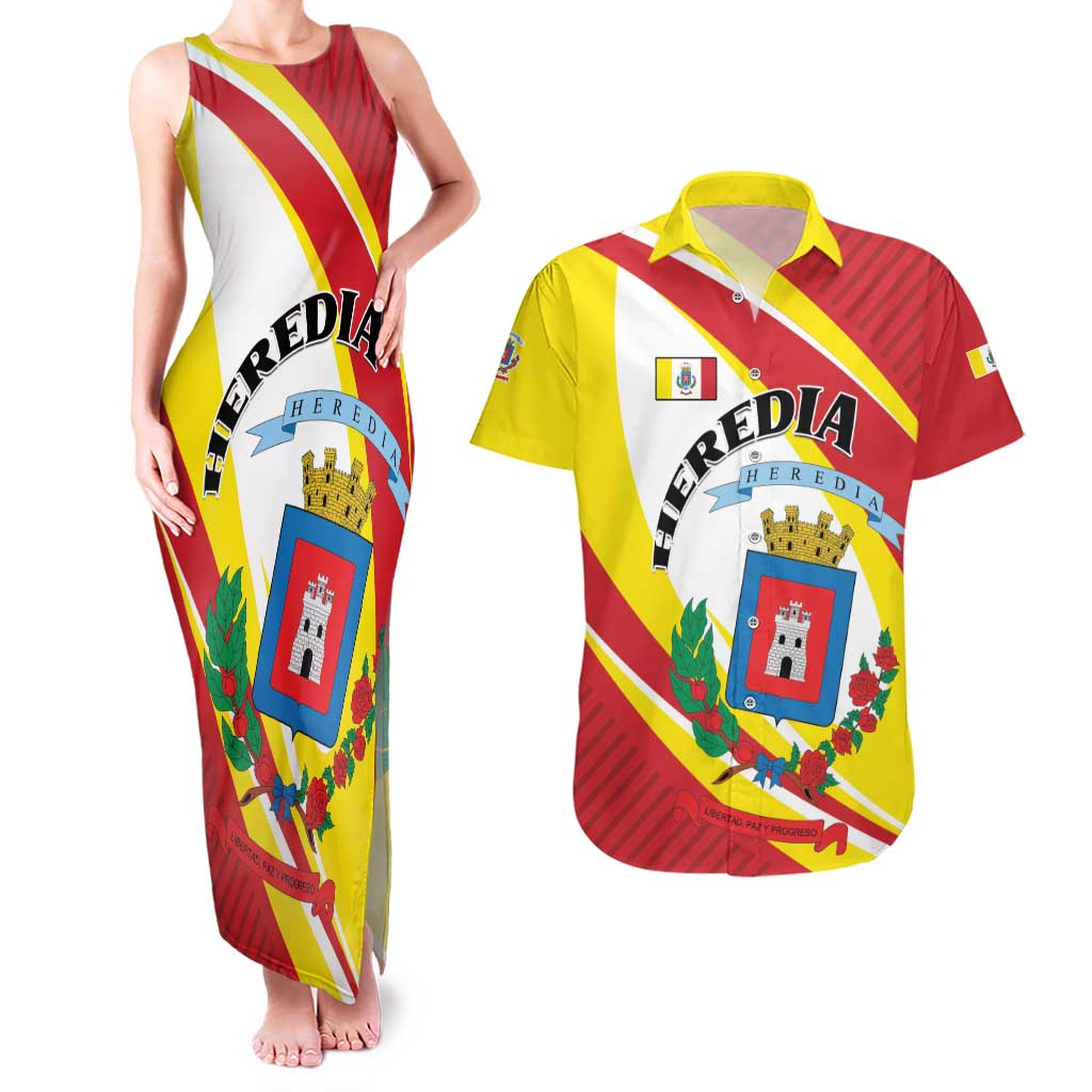 Personalized Costa Rica Heredia Province Couples Matching Tank Maxi Dress and Hawaiian Shirt - Wonder Print Shop