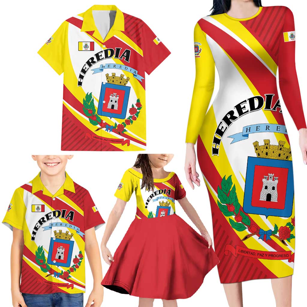 Personalized Costa Rica Heredia Province Family Matching Long Sleeve Bodycon Dress and Hawaiian Shirt - Wonder Print Shop