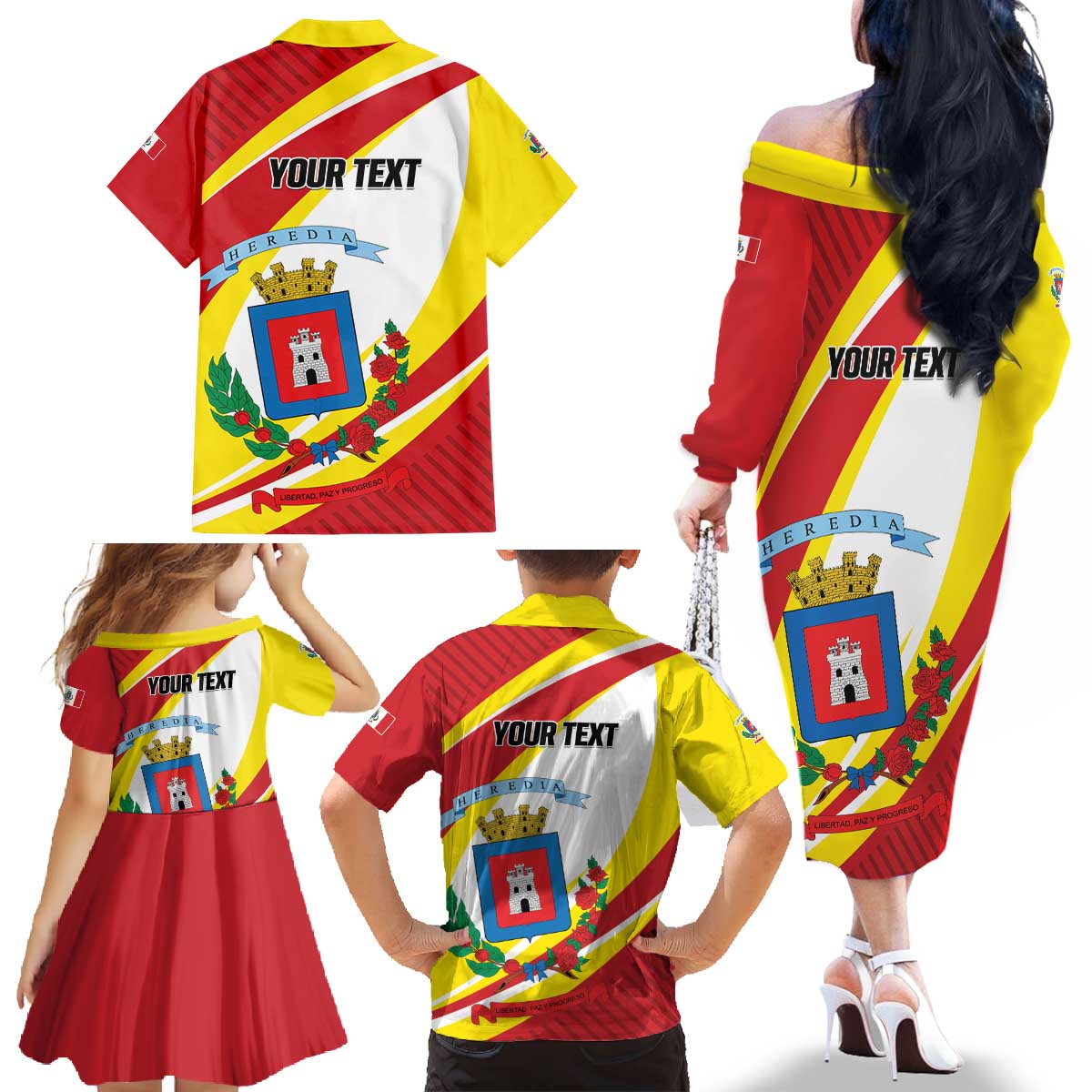Personalized Costa Rica Heredia Province Family Matching Off The Shoulder Long Sleeve Dress and Hawaiian Shirt - Wonder Print Shop