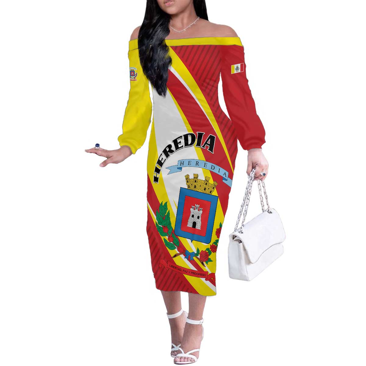 Personalized Costa Rica Heredia Province Family Matching Off The Shoulder Long Sleeve Dress and Hawaiian Shirt - Wonder Print Shop