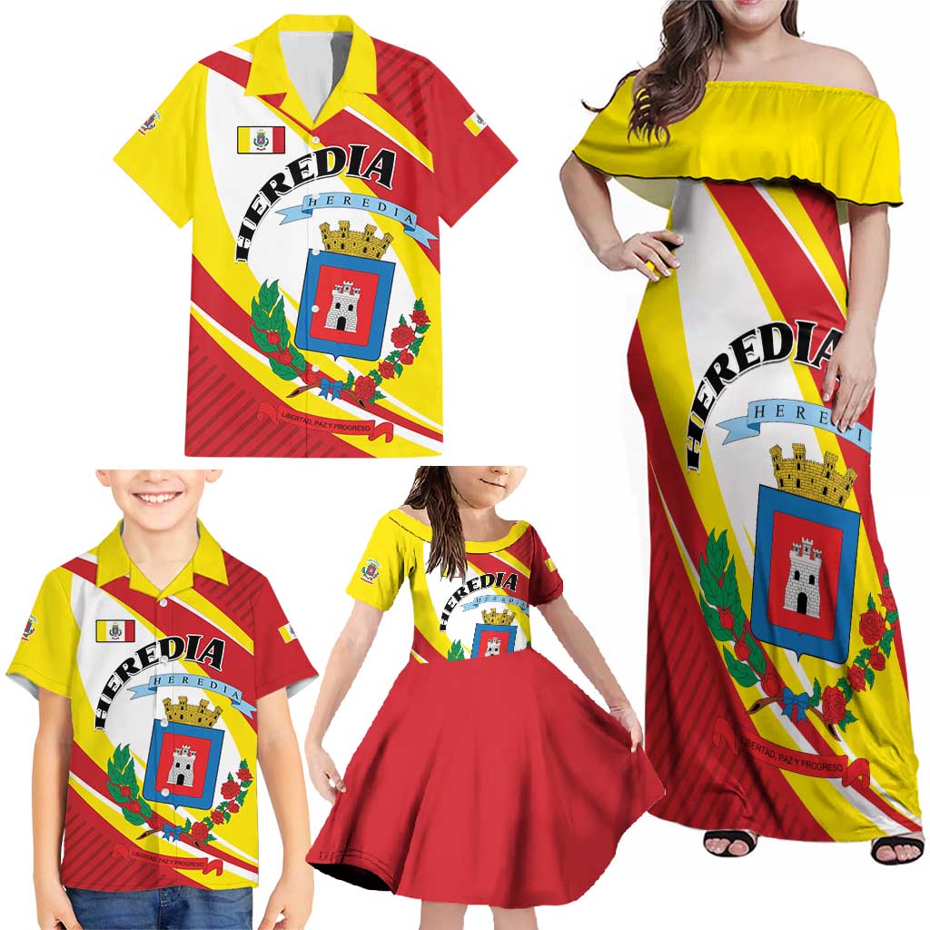 Personalized Costa Rica Heredia Province Family Matching Off Shoulder Maxi Dress and Hawaiian Shirt - Wonder Print Shop