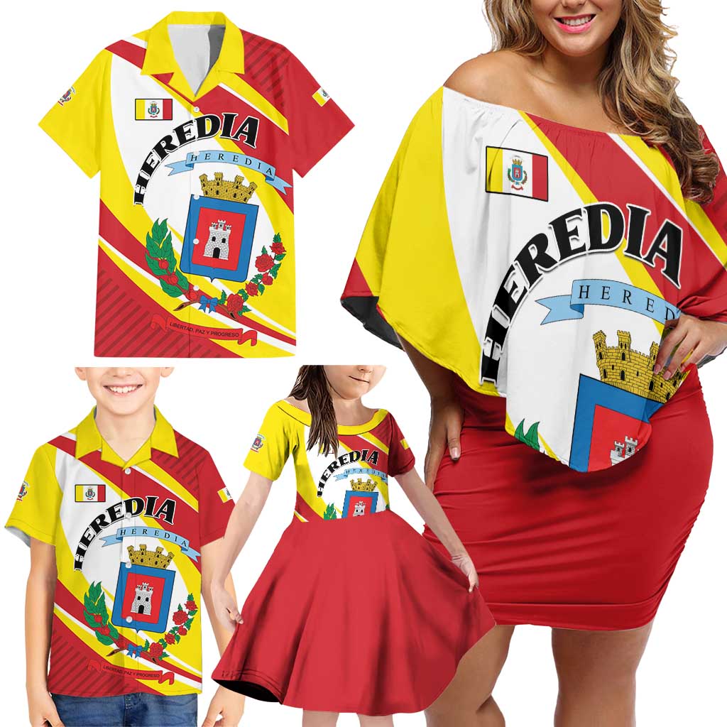 Personalized Costa Rica Heredia Province Family Matching Off Shoulder Short Dress and Hawaiian Shirt - Wonder Print Shop
