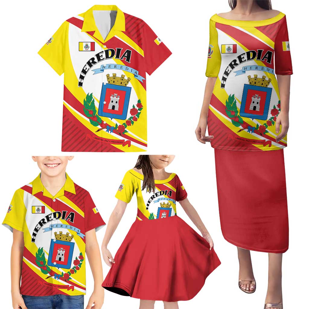 Personalized Costa Rica Heredia Province Family Matching Puletasi and Hawaiian Shirt - Wonder Print Shop