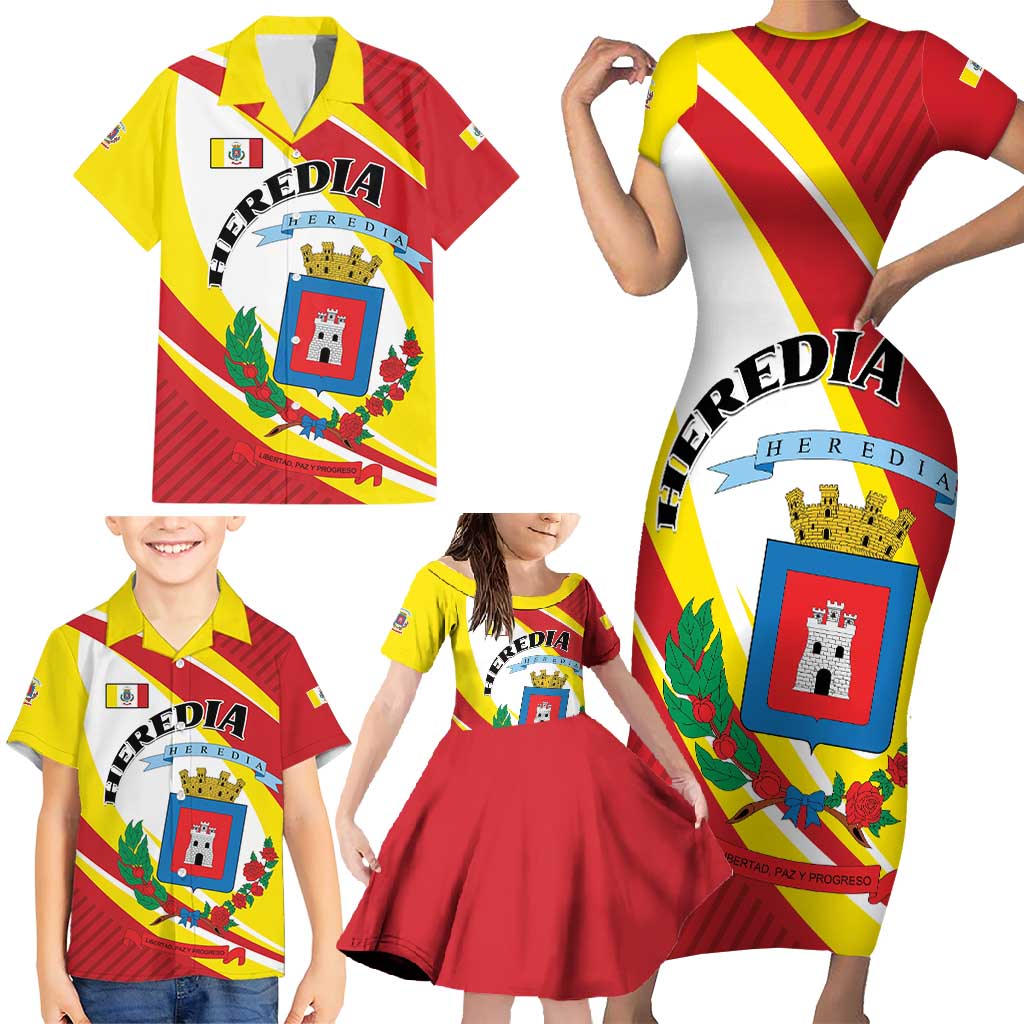 Personalized Costa Rica Heredia Province Family Matching Short Sleeve Bodycon Dress and Hawaiian Shirt - Wonder Print Shop