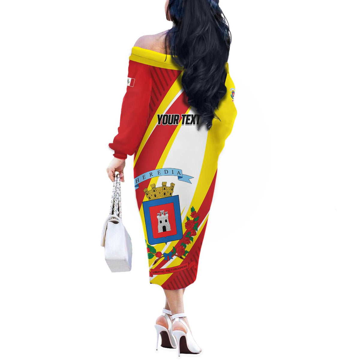 Personalized Costa Rica Heredia Province Off The Shoulder Long Sleeve Dress - Wonder Print Shop