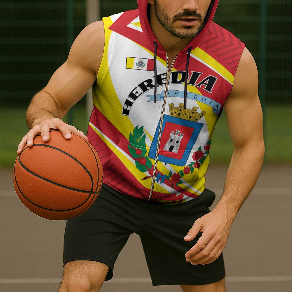 Personalized Costa Rica Heredia Province Sleeveless Zip Hoodie - Wonder Print Shop