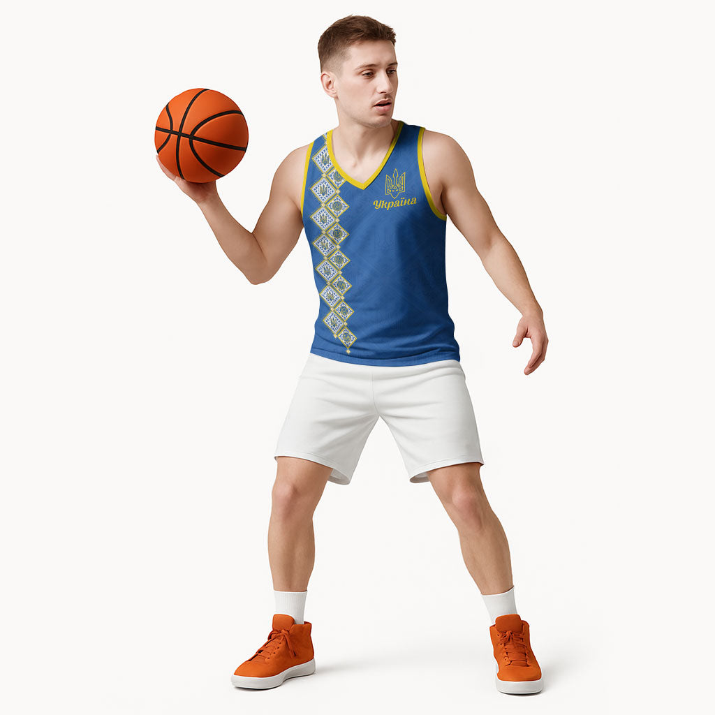 Personalised Ukrainian Tryzub Pattern Basketball Jersey
