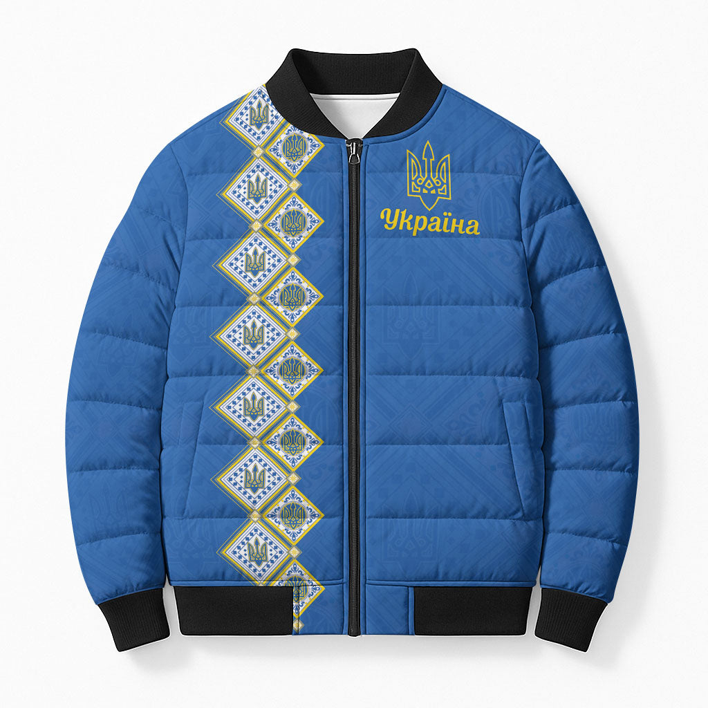 Personalised Ukrainian Tryzub Pattern Bomber Puffer Jacket