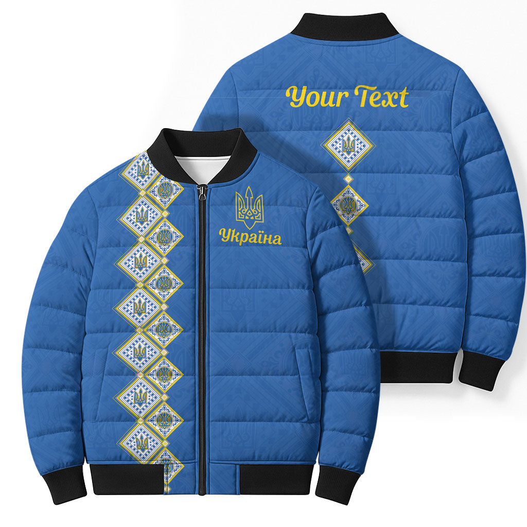 Personalised Ukrainian Tryzub Pattern Bomber Puffer Jacket