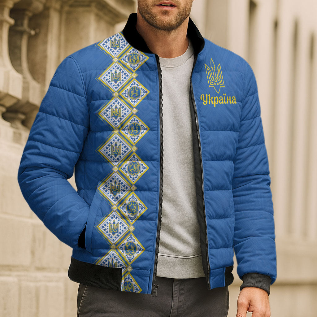 Personalised Ukrainian Tryzub Pattern Bomber Puffer Jacket