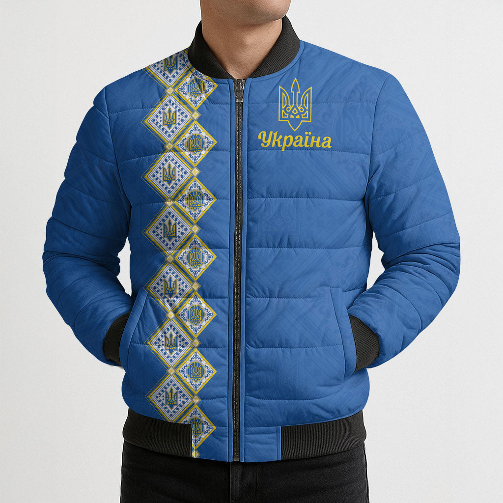 Personalised Ukrainian Tryzub Pattern Bomber Puffer Jacket