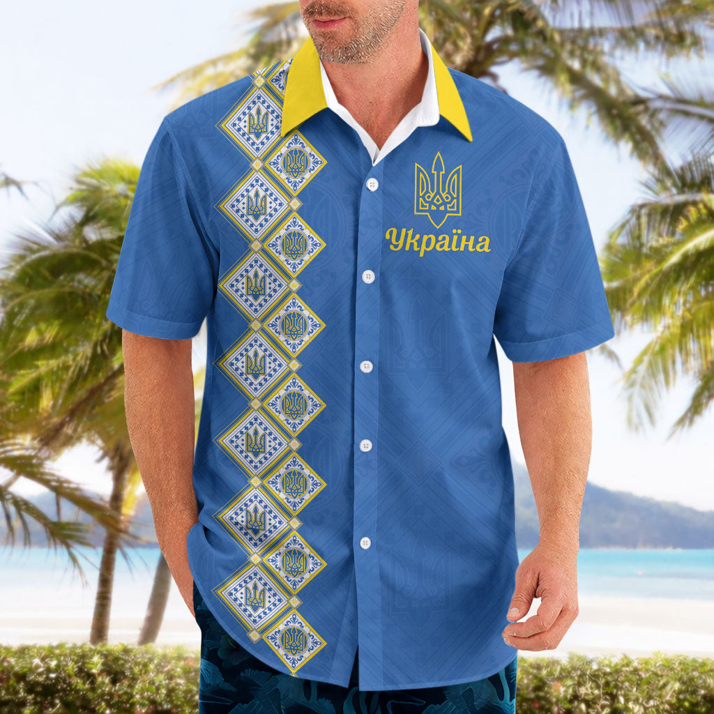 Personalised Ukrainian Tryzub Pattern Hawaiian Shirt