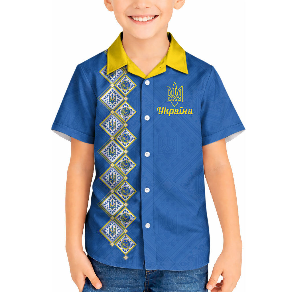 Personalised Ukrainian Tryzub Pattern Kid Hawaiian Shirt