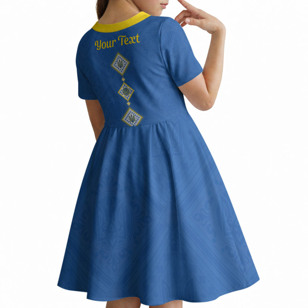 Personalised Ukrainian Tryzub Pattern Kid Short Sleeve Dress