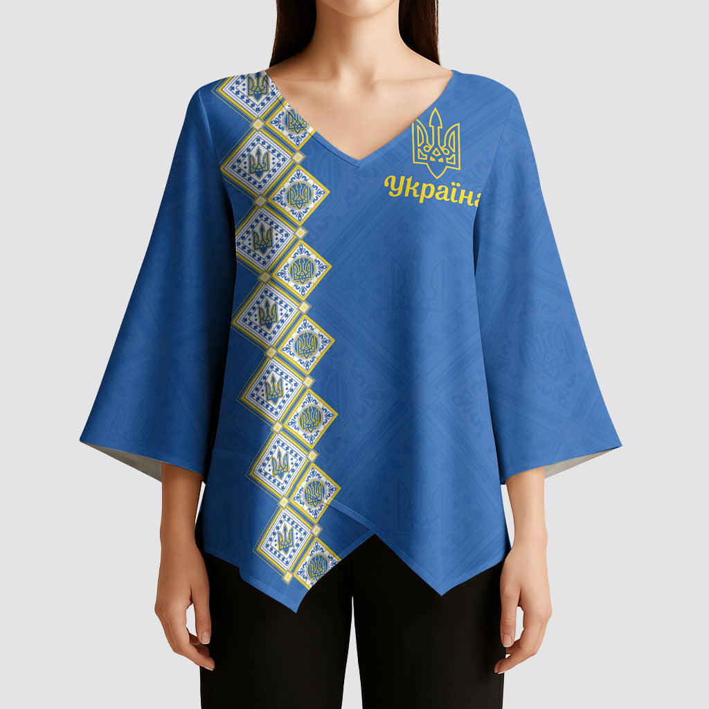 Personalised Ukrainian Tryzub Pattern Kimono Sleeve Blouse