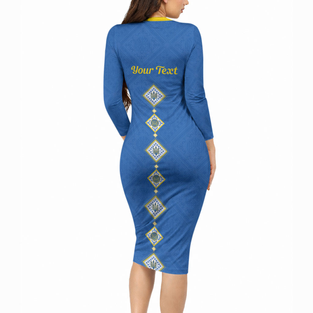 Personalised Ukrainian Tryzub Pattern Long Sleeve Bodycon Dress