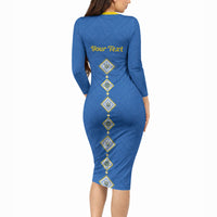 Personalised Ukrainian Tryzub Pattern Long Sleeve Bodycon Dress