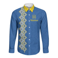 Personalised Ukrainian Tryzub Pattern Long Sleeve Button Shirt