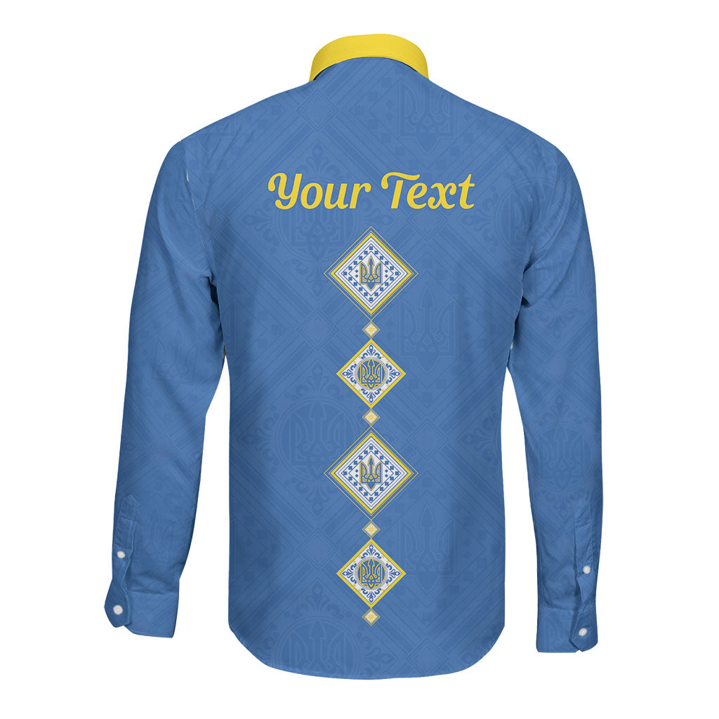 Personalised Ukrainian Tryzub Pattern Long Sleeve Button Shirt