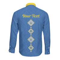 Personalised Ukrainian Tryzub Pattern Long Sleeve Button Shirt