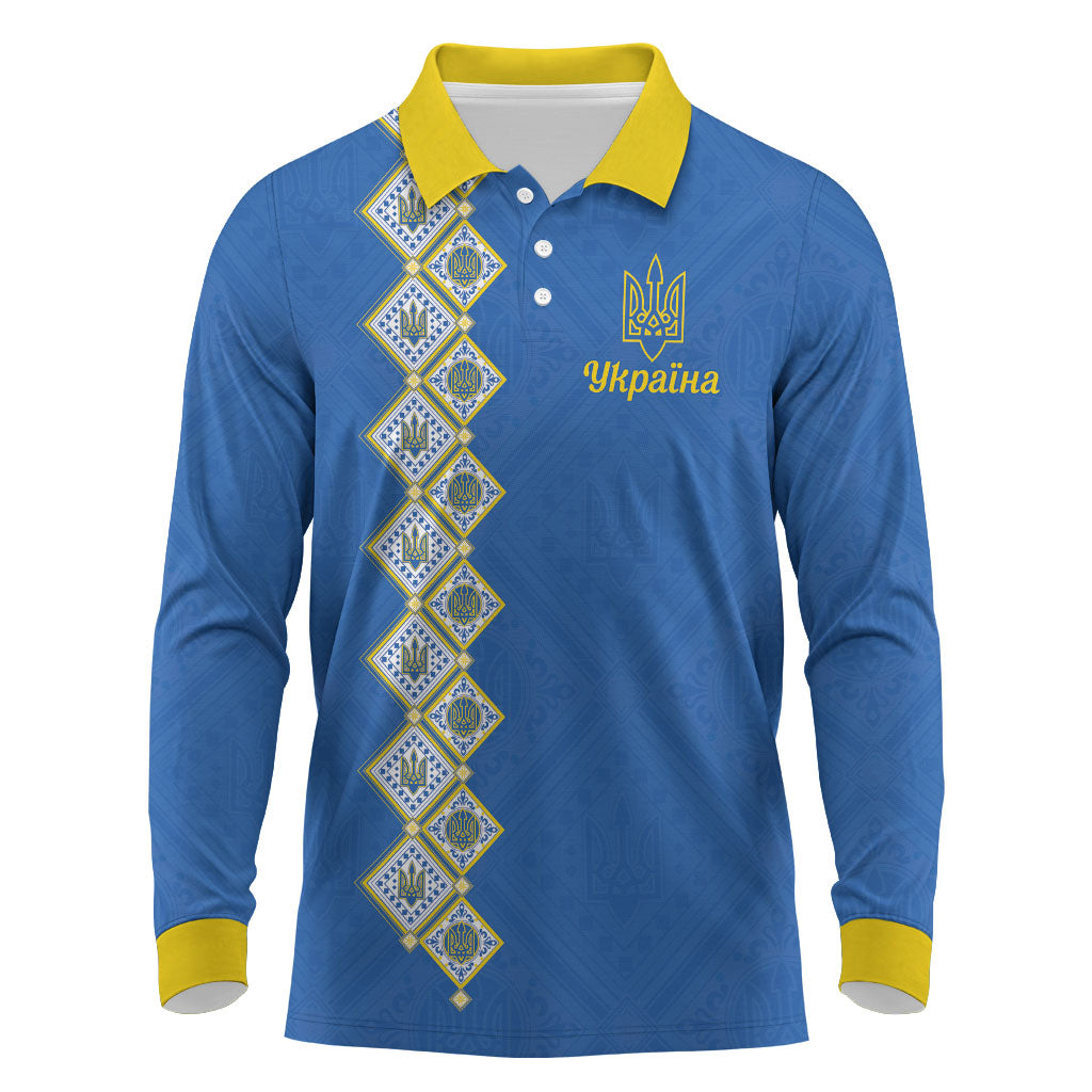 Personalised Ukrainian Tryzub Pattern Long Sleeve Polo Shirt