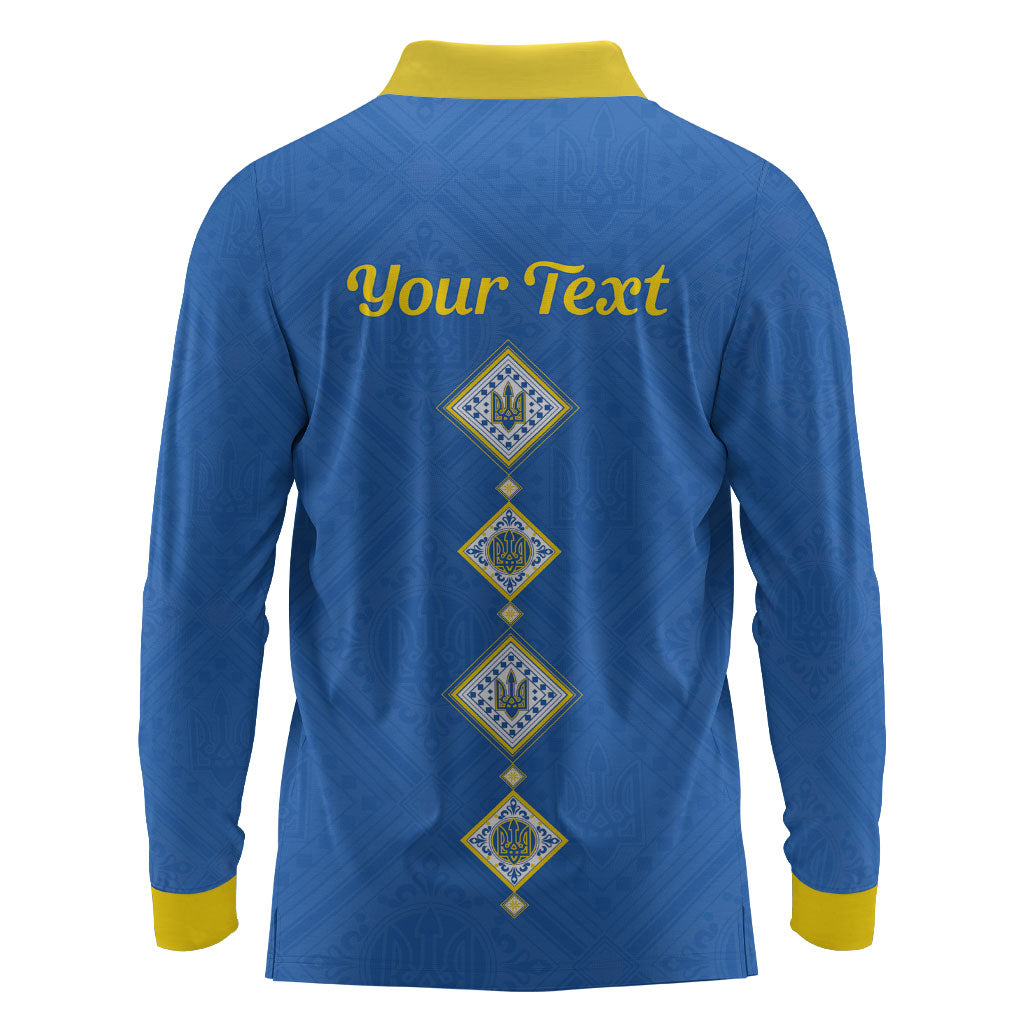 Personalised Ukrainian Tryzub Pattern Long Sleeve Polo Shirt
