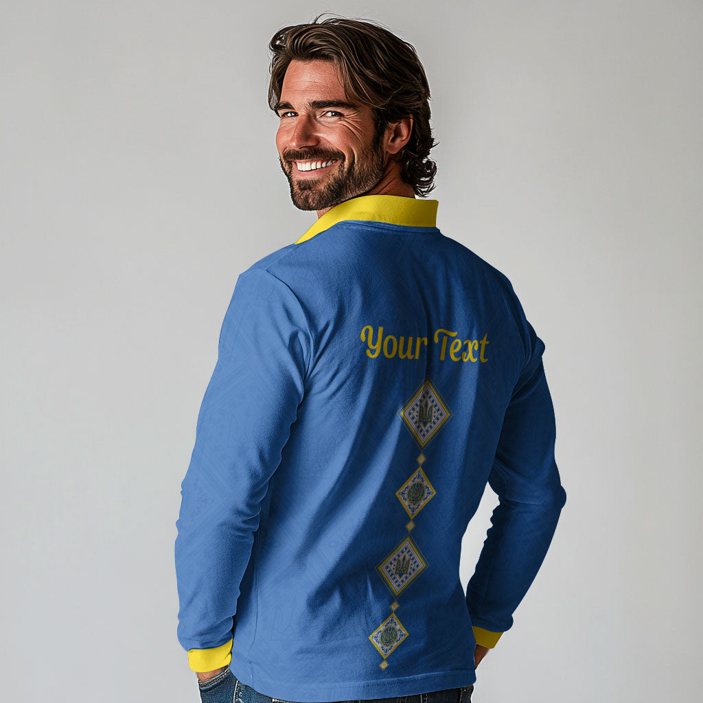 Personalised Ukrainian Tryzub Pattern Long Sleeve Polo Shirt